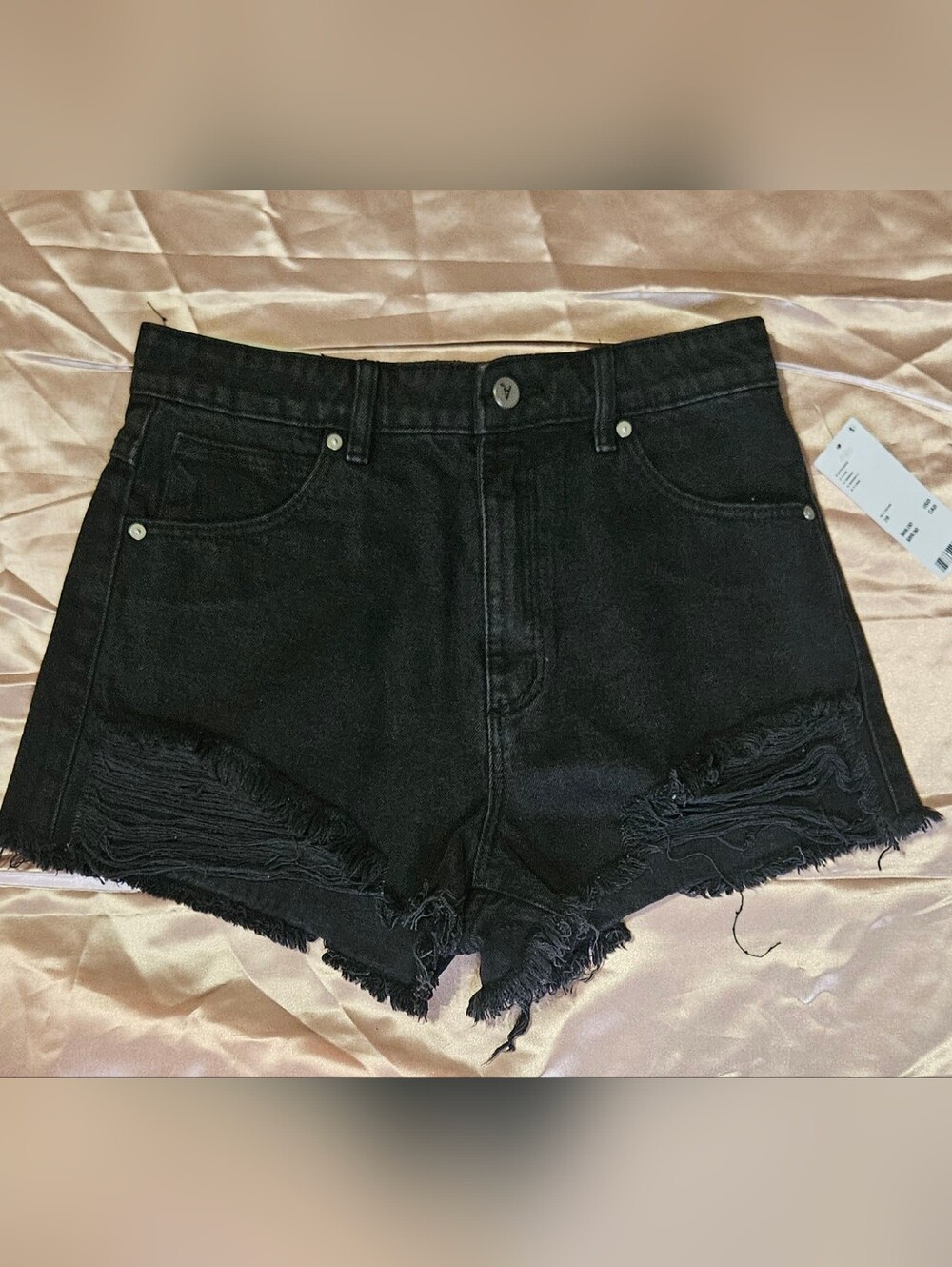 Abrand Black Distressed Frayed Hem Jean Shorts